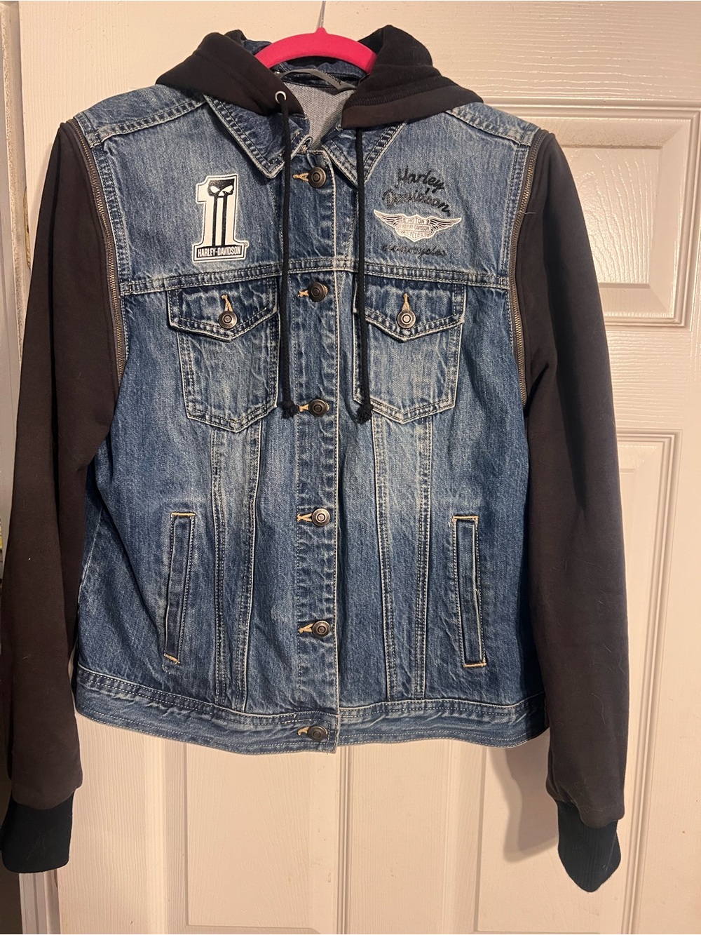 Harley-Davidson women’s Denim & Black Hoodie Jacket size large